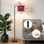 Lampe sur pied à arc avec abat-jour réglable Papillons floraux éclatants Lampe sur pied vintage rose 3 températures de couleur à intensité variable avec poteau pour interrupteur au pied de la chambre à coucher