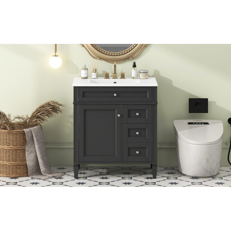 Meuble-lavabo de 30 po avec lavabo supérieur, Noir