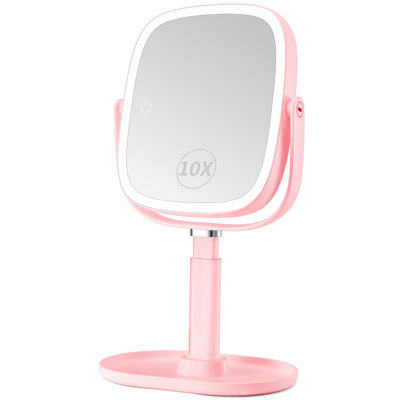 Lighted Makeup Mirror with Magnification,1x/10x Magnifying Mirror with Light Rechargeable, Height Adjustable Vanity Mirror with 3 Color Lights, Double Sided 360° Rotation, Memory Function, (White)
