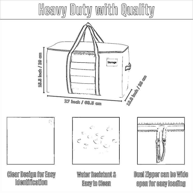 Heavy-Duty Storage And Moving Bags With Lids - Large Capacity Water-Resistant Totes For Holiday Decor, Organization, And Packing Supplies