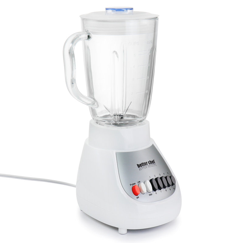 Mélangeur à bille en verre à 10 vitesses de 350 watts 42 onces Better Chef - blanc / argent