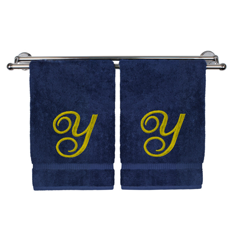 Super Plush Hand Towel, Navy/Gold, Y