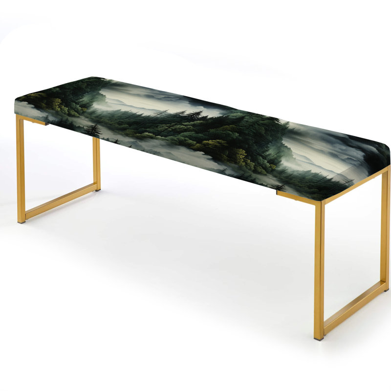 Misty Forest Moody Patterns - Banc tapissier doré abstrait
