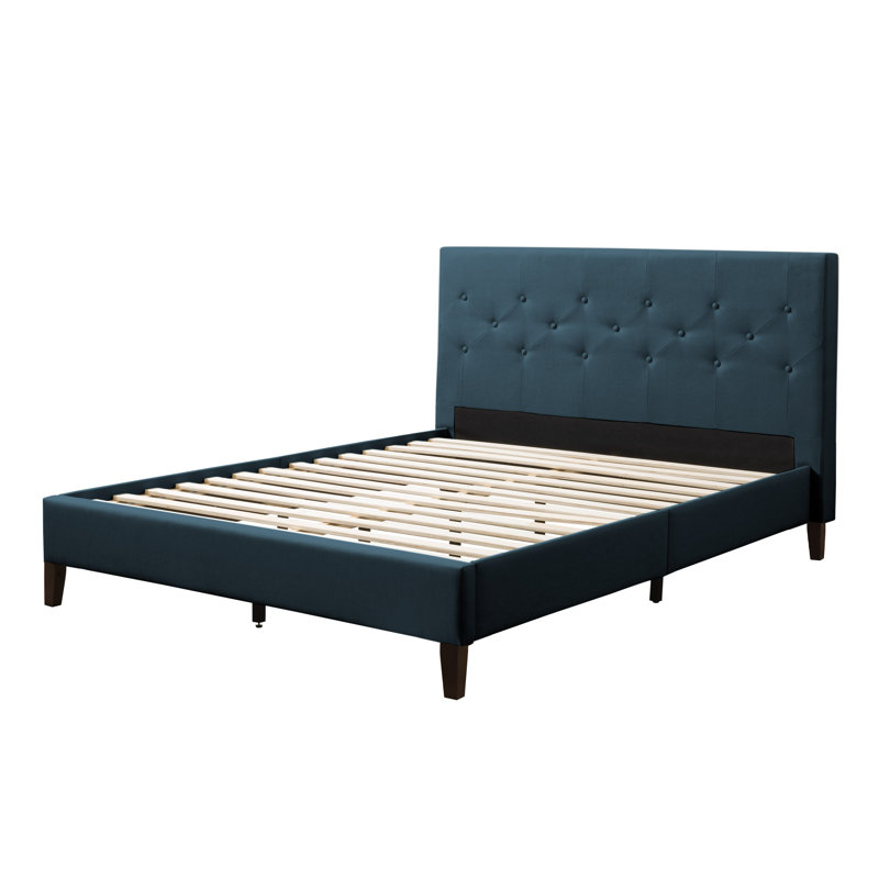 Achilles Upholstered Platform Bed, Queen, Ocean Blue
