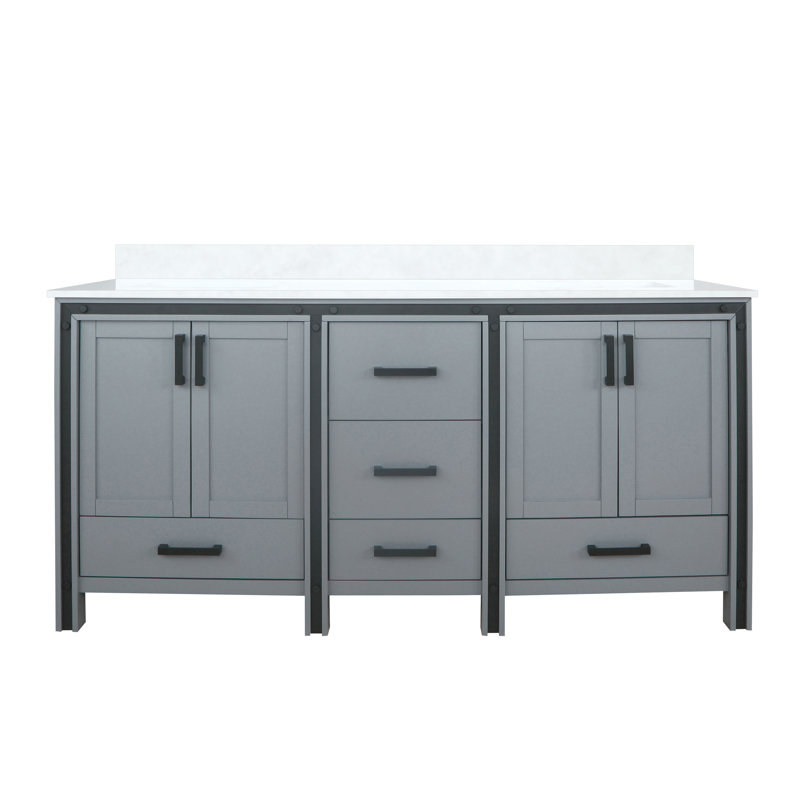 Ziva 72 in W x 22 in D Double Bath Vanity and White Top, Dark Gray, White Quartz