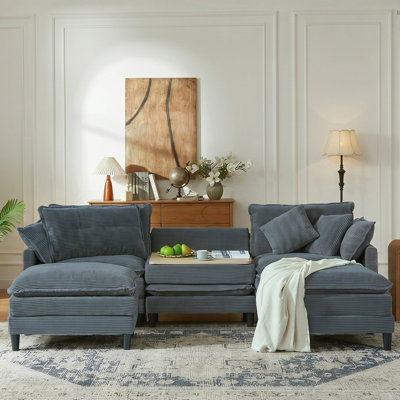 Canapé modulaire confortable de 108 po de largeur, canapé 5 pièces en nuage de velours côtelé en forme de U avec repose-pieds, assemblage sans outil