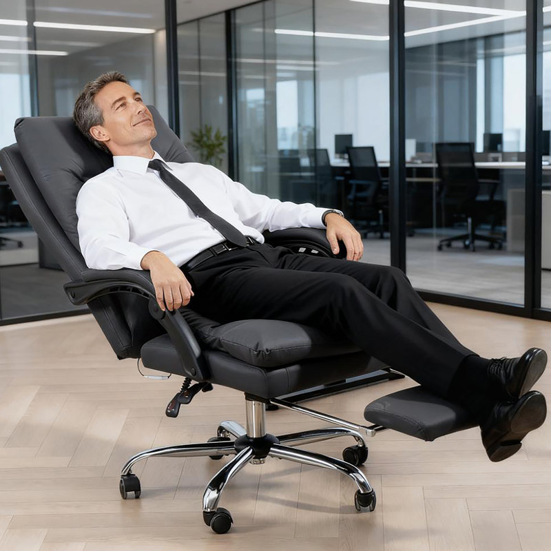 Fauteuil de bureau en microfibre à massage inclinable et chauffant, gris foncé, Gris foncé
