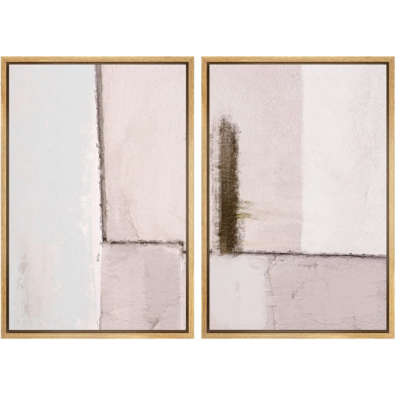 «Grunge Abstract Paint Stroke Effect Geometric Mid-Century Pastel Color Blocks», reproduction sur toile 2 pièces