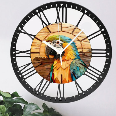 10" Round Iron Wall Clock with Silent Quartz Movement, Roman Numerals, UV-Printed Design