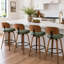 Tabouret de bar rembourré Oundle de style moderne du milieu du siècle avec dossier en bois incurvé et repose-pieds en métal (ensemble de 4)-531413561-531413562