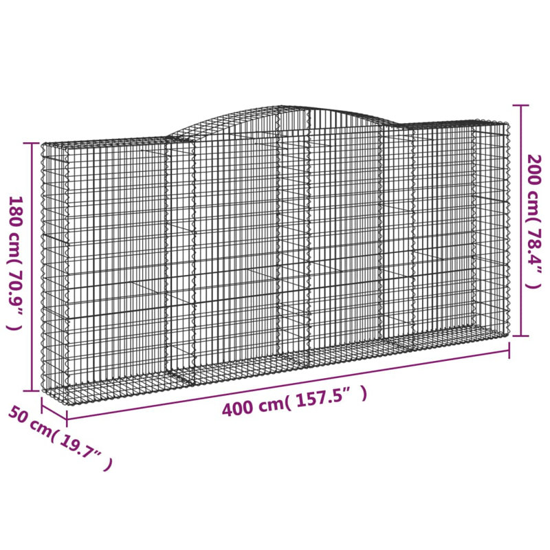 Blasingim Silver Metal Arched Gabion Baskets, 200cm H x 400cm W x 50cm D