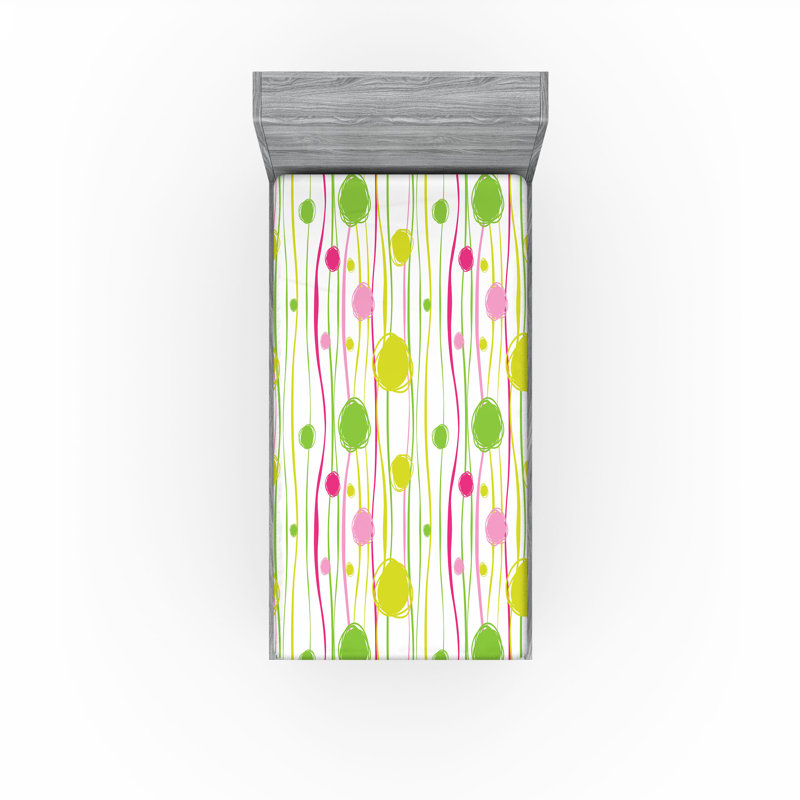 Drap-housse Ambesonne, paquet de 2, Drap-housse de taille simple, Vert / rose / pois blancs