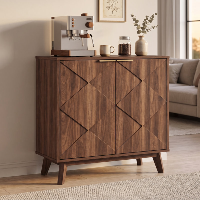 Armoire Mid-Century moderne 31,5 "avec portes à motif de losanges, buffet à 2 portes pour le salon, la cuisine et le vestibule