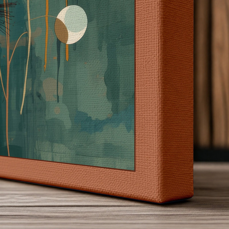 Geometric Bloom Arrangement Mid-Century - Wrapped Canvas, 18x12 - 45.7 x 30.5 cm, Terracotta Border