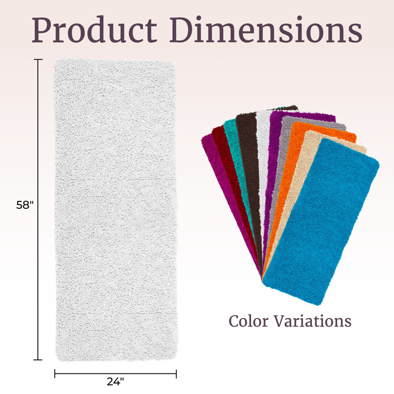 58 x 24 Chenille Bath Runner with Non-Slip Backing - Absorbent High-Pile Chenille Memory Foam, White