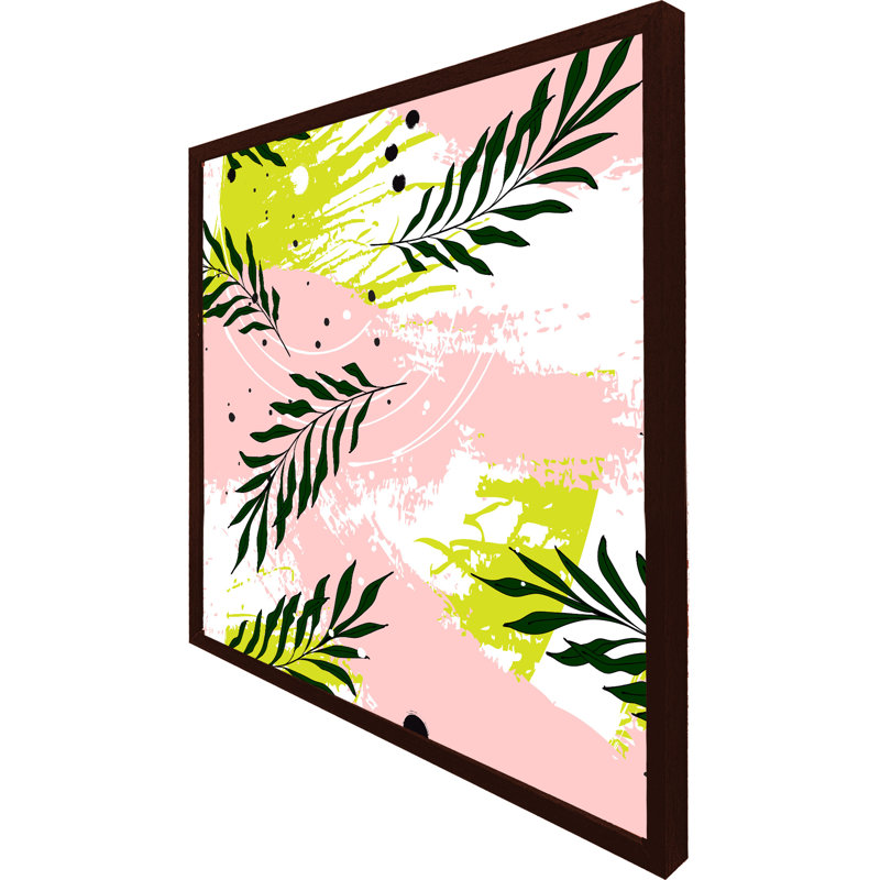 Acim Green Leaves On Brush Strokes - Single Picture Frame Print, 41cm H x 41cm W x 4cm D, Brown Framed