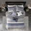 Ensemble d'édredon pour grand lit 7 pièces en jacquard bleu marine avec motif rayé et accessoires assortis pour un look de chambre sophistiqué-122455542