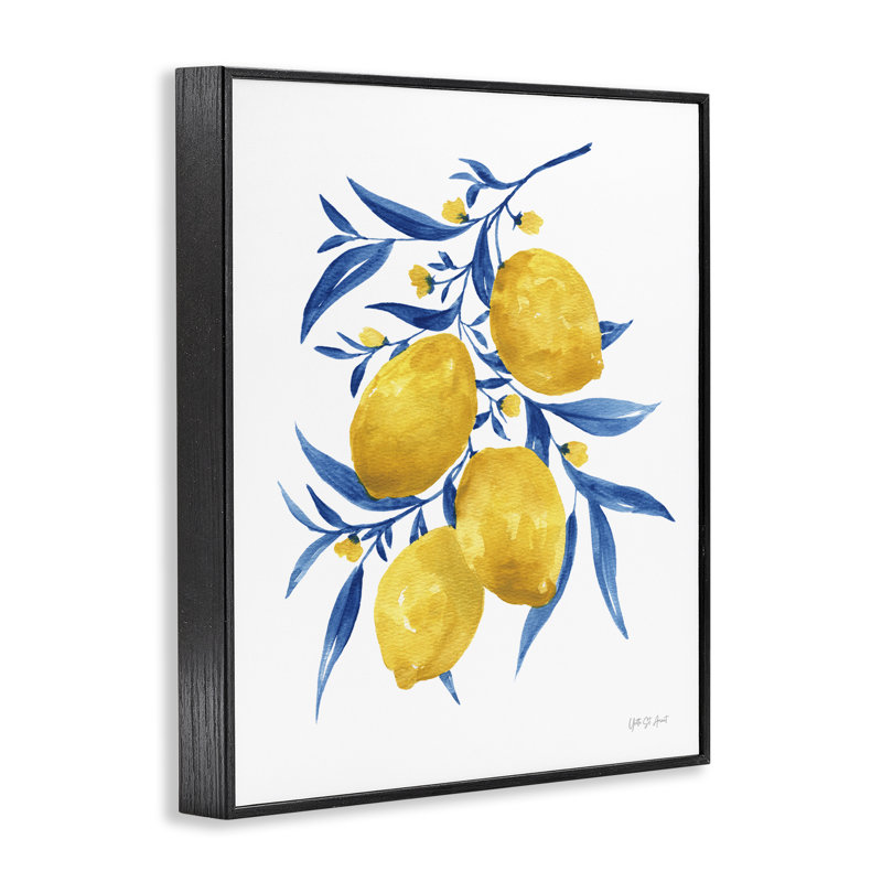 Feuille de citrons, estampe numérique par Yvette St. Amant, Giclée encadrée noir minuit, H 14 po x l 11 po