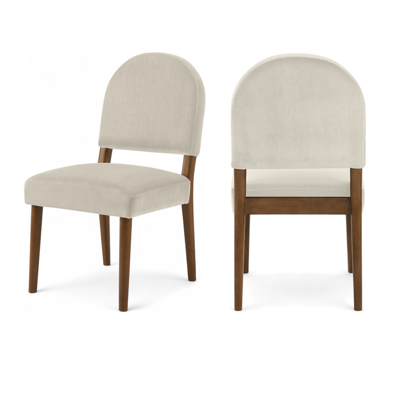 Chaise rembourrée Varinelle, Velours crème, Noyer