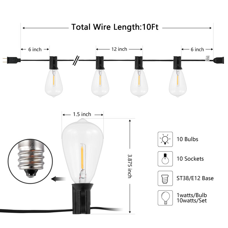 Aubreeana Outdoor 10 - Bulb 120'' Plug-in String Light
