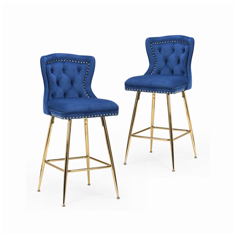 Ensemble de 2 tabourets de bar capitonnés l 17,7 po x P 17,5 po x H 26 po Farini, Blue