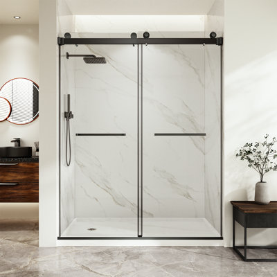 50–54" W X 76" H Frameless Double Sliding Shower Door, 5/16" (8mm) Clear Tempered Glass with Shatter-Resistant Film