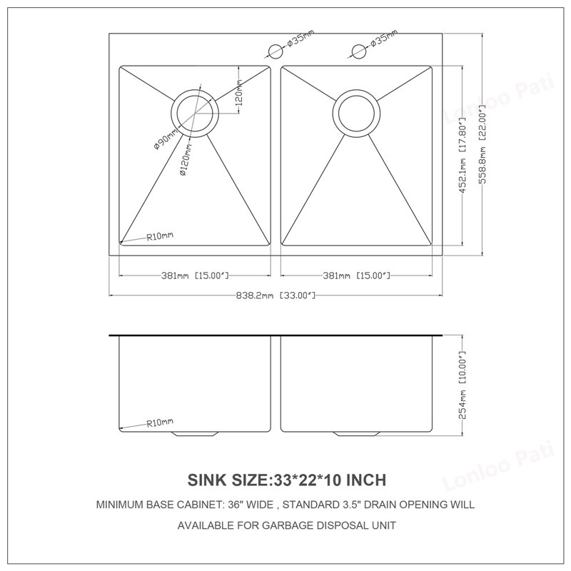 Double Bowl Drop in Sink - 33x22 Inch Gunmetal Black, 16 Gauge with Two 10 Inch Deep Basins for Efficient Kitchen Use, Black