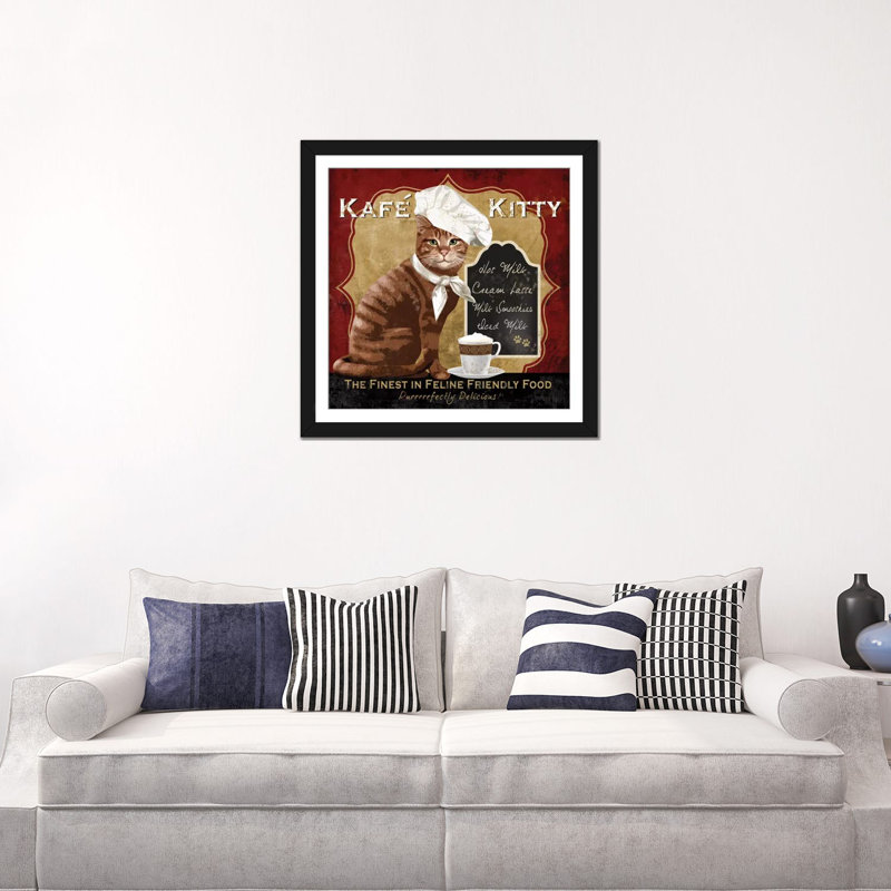 Affiche rétro kafe kitty sur toile tendue, H 16 po x l 16 po x P 1 po, Papier avec cadre noir, Blanc