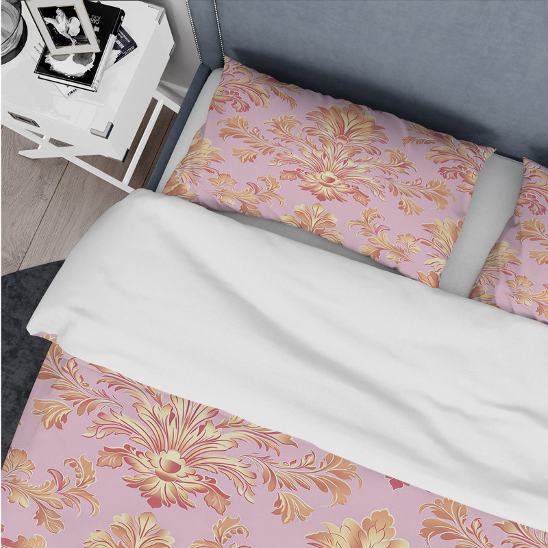 Ensemble de housse de couette Pink Gold Damask Enchantment II - Glam, Housse de couette très grand + 2 taies décorativ