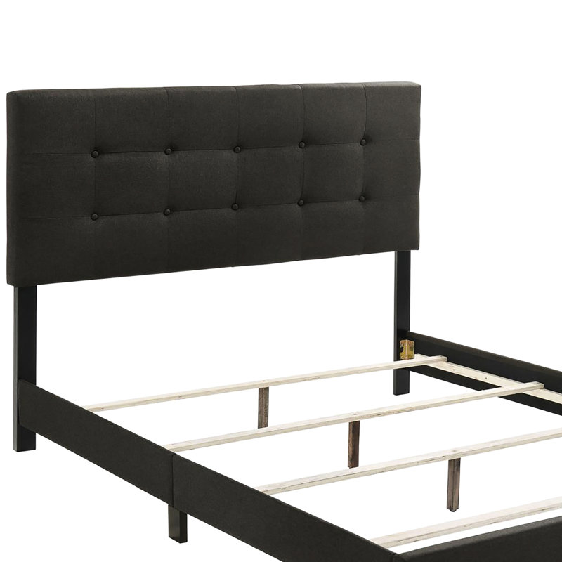 Lit double gris anthracite élégant et élégant avec tête de lit tapissier