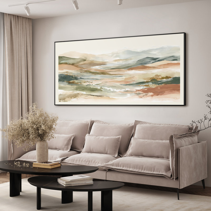 Extra Large Wall Art Fabric Print - Colorful Mountain Neutral Abstract Landscape for Artwork Decor for Living Room or Bedroom - "Frame Assembly Required (Unfinished Frame)"