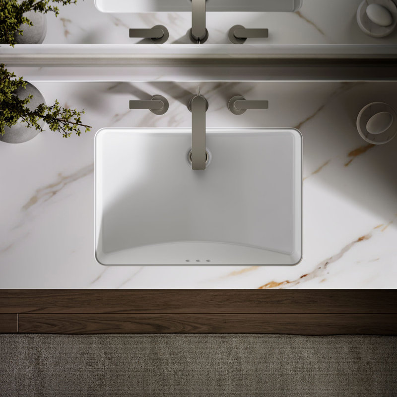 Ladena® Vitreous China Rectangular Undermount Bathroom Sink with Overflow, Almond