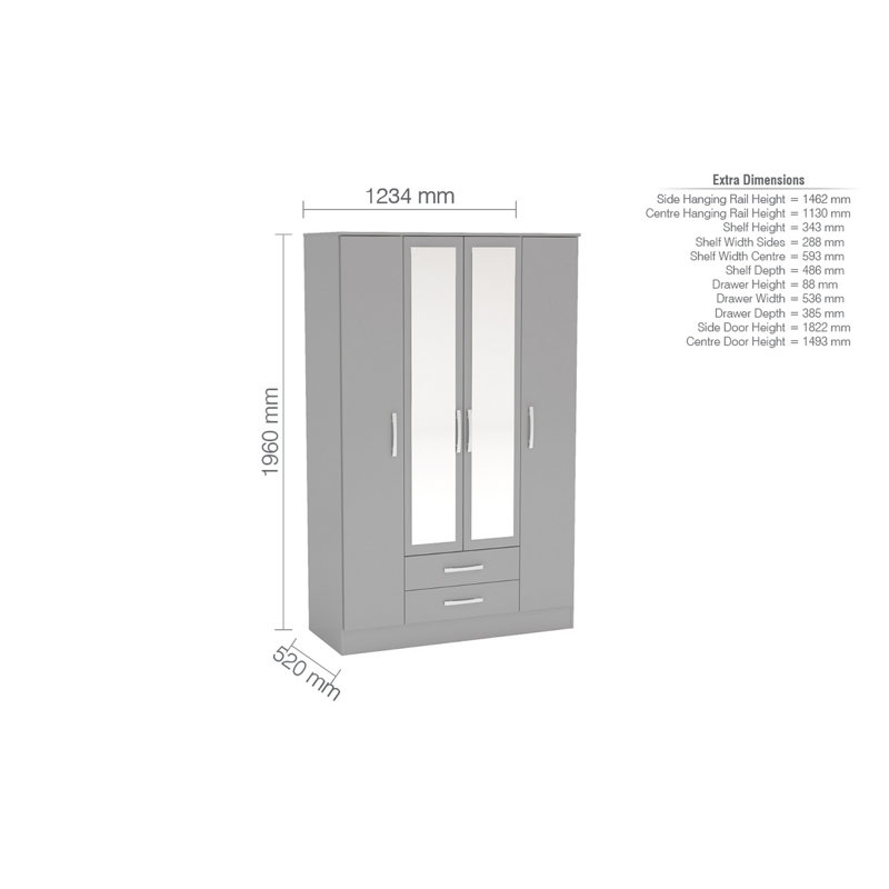 Marquitta 4 Door Wardrobe, Grey
