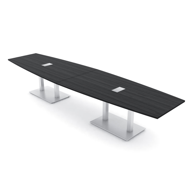 Table de conférence en forme de bateau avec base en métal double | Unité électrique, L 168 po x l 48 po, Nuit asiatique