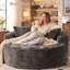 Chaise longue ronde surdimensionnée de 148 cm de large avec coussins, aucun assemblage requis-1419797685