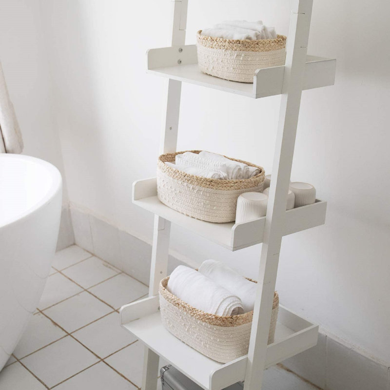 Cot Fabric Box - Set of 3, White/Natural