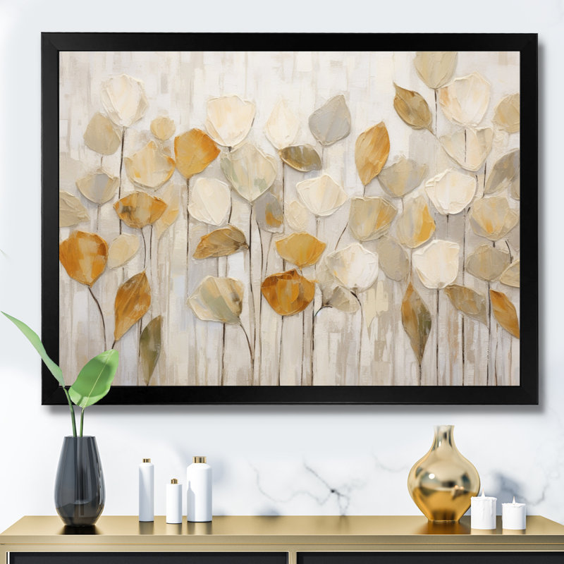 «Beige Botanical Impressions II - Abstract Botanicals», art mural, Impression encadrée, H 24 po x l 32 po, Noir