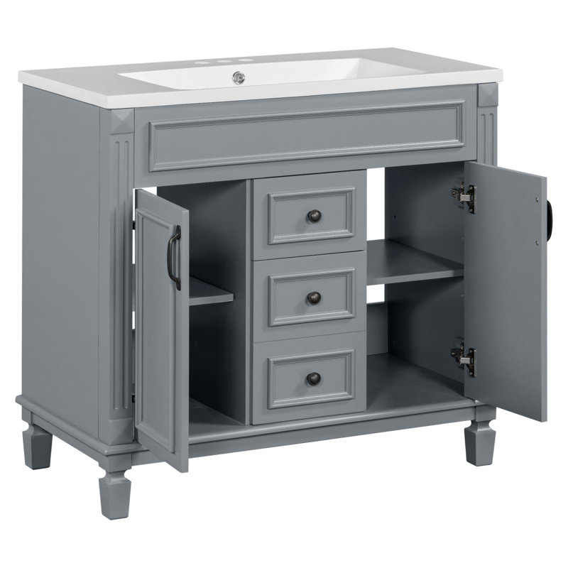 Meuble-lavabo avec rangement en résine 35,99 po, Gris