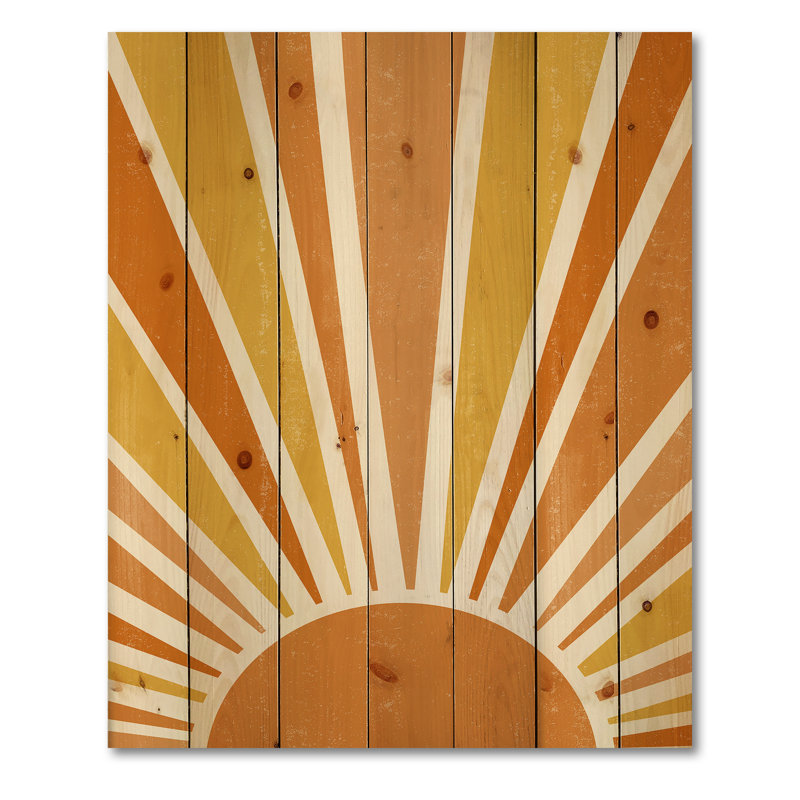 Rayons de soleil orange minimalistes brillants II - impression moderne sur bois de pin naturel, H 40 po x l 30 po x P 0,78 po