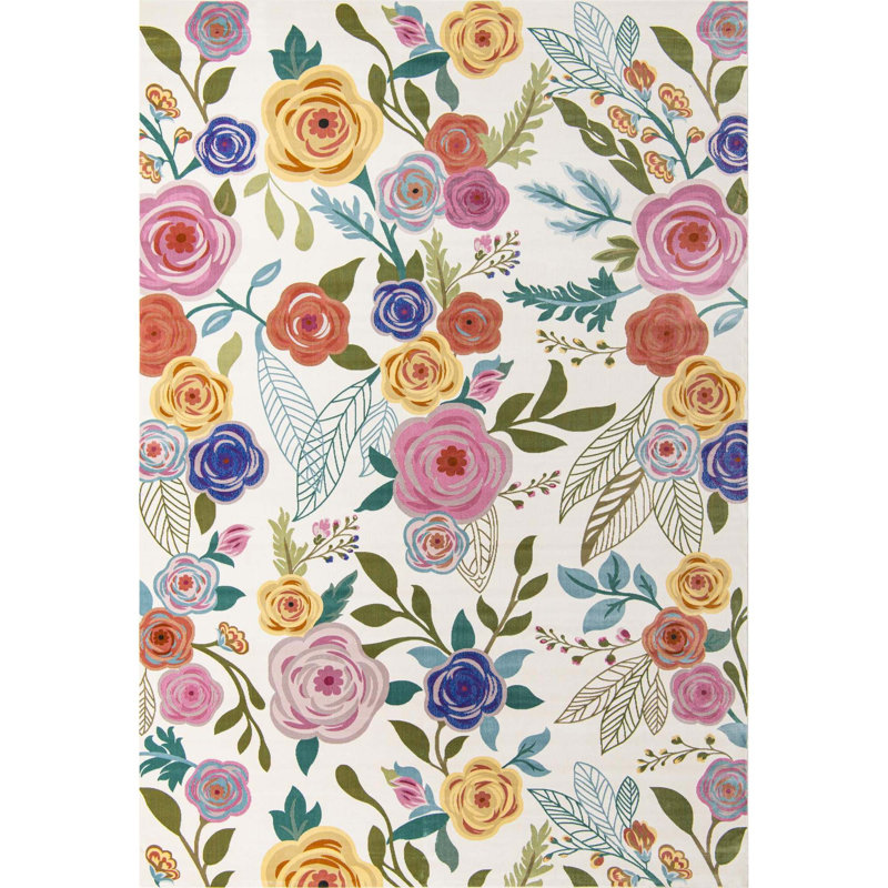 Tapis ivoire à motif floral Daignault, Rectangle de 10 pi x 14 pi