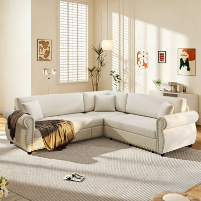 Pull-Out Sofa Bed Sectional,Chenille Modular Sleeper Sectional L Shaped Couch Sofa Bed