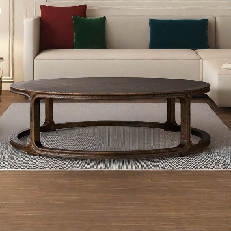 Table basse ronde, Bois brun foncé, H 15,7 po x L 53,9 po x l 53,9 po