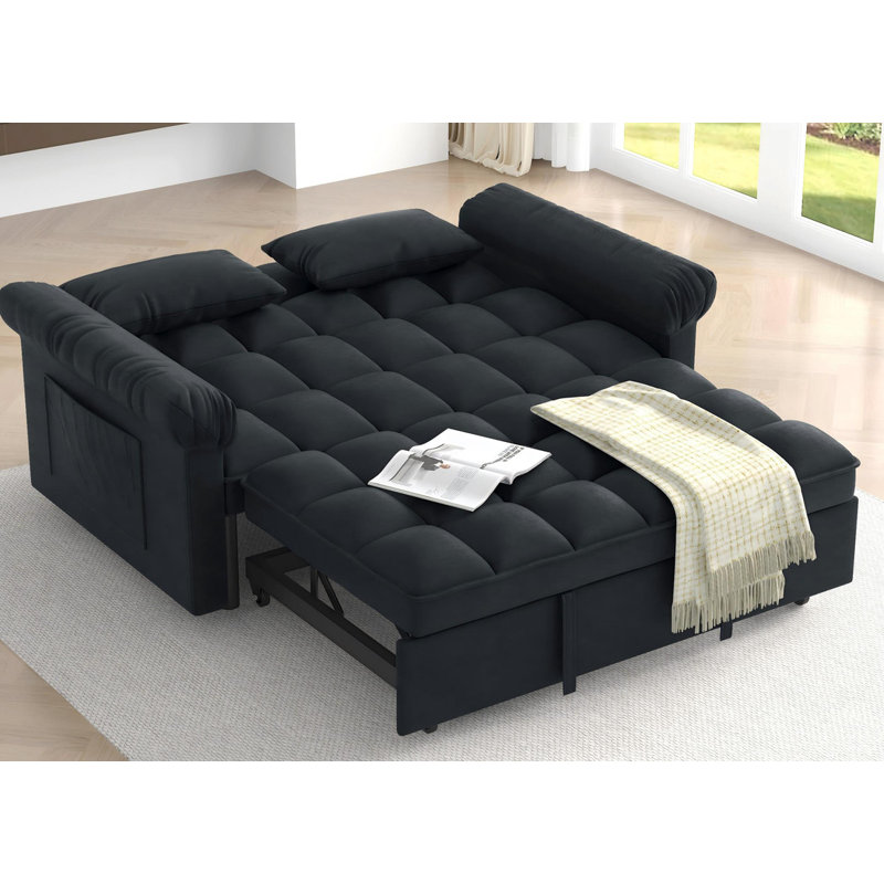 Multi-functional Sofas Bed with Pull-out Bed,Loveseats Adjsutable Back, Black