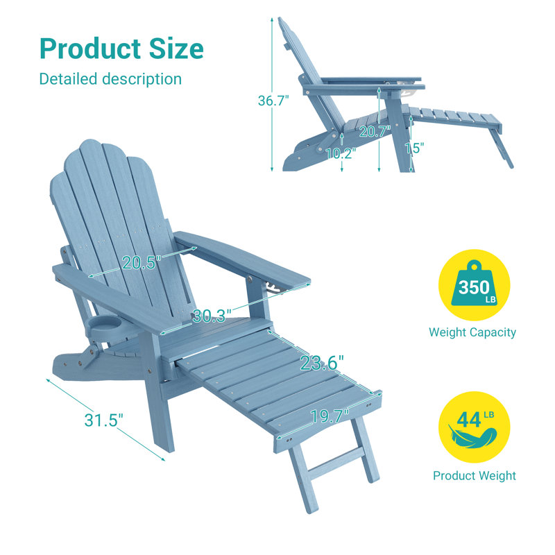 HIPS Foldable Adirondack Chair, Lake Blue