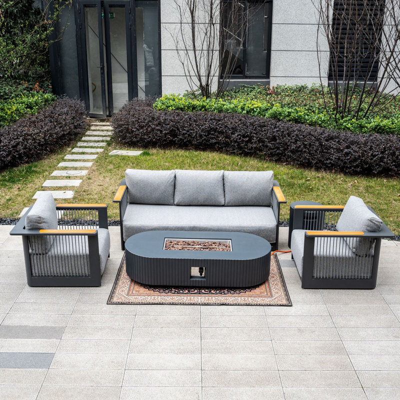 5-Seater Outdoor Lounge Set with Gas Fire Pit Table