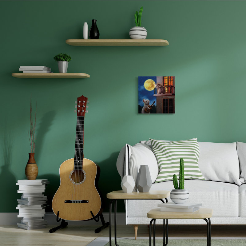 Lapin «Serenading Bunny on balcon Night Sky» par Lucia Heffernan - impression, Toile tendue, H 17 po x l 17 po x P 1,5 po