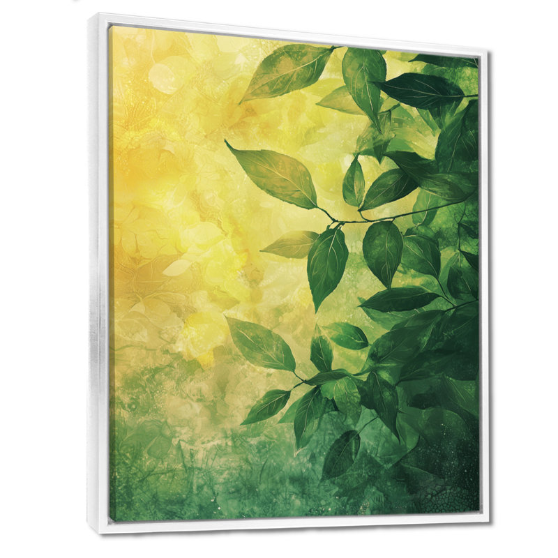 Feuillage vert vert et jaune, collage de feuilles V - grandes feuilles, art mural, H 32 po x l 24 po, Impression encadrée