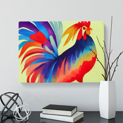 Rainbow Rooster Abstract - Wrapped Canvas