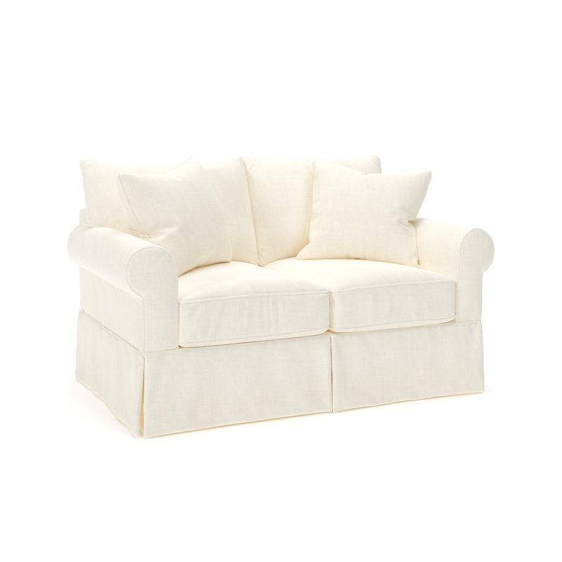 Amari 63" Rolled Arm Slipcovered Loveseat, Conversation Pearl Basketweave