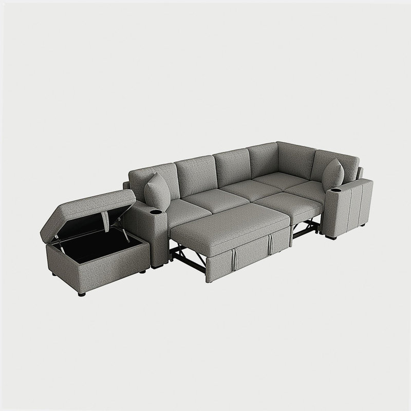 Canapé modulaire en L 84,7 po Canapé convertible en L avec repose-pieds de rangement amovible gris